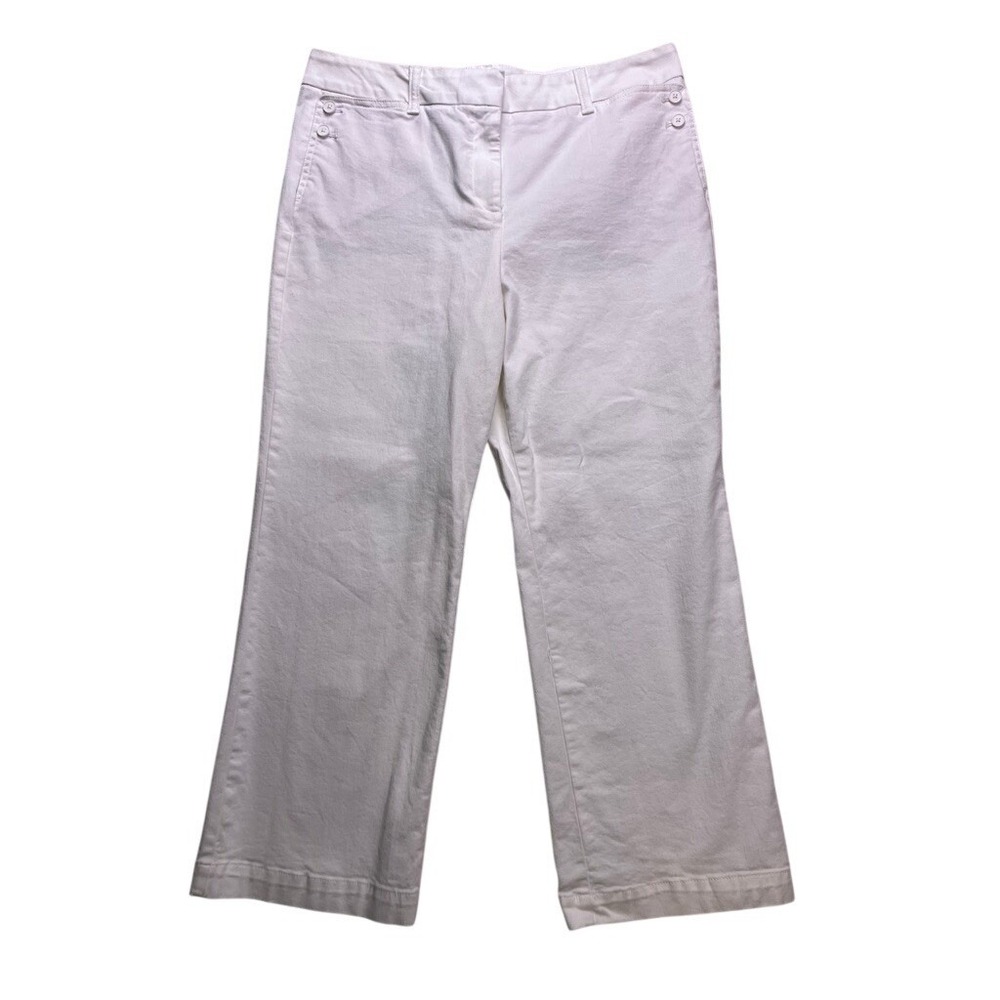 Talbots Simply Flattering Trousers Women 16P White Wide Leg Sailor Button Casual